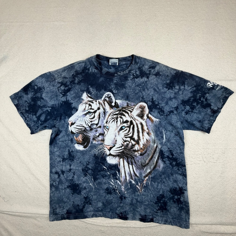Rainforest Cafe MGM Grand Las Vegas White Tiger Tie Dye T-Shirt Blue Mens XL